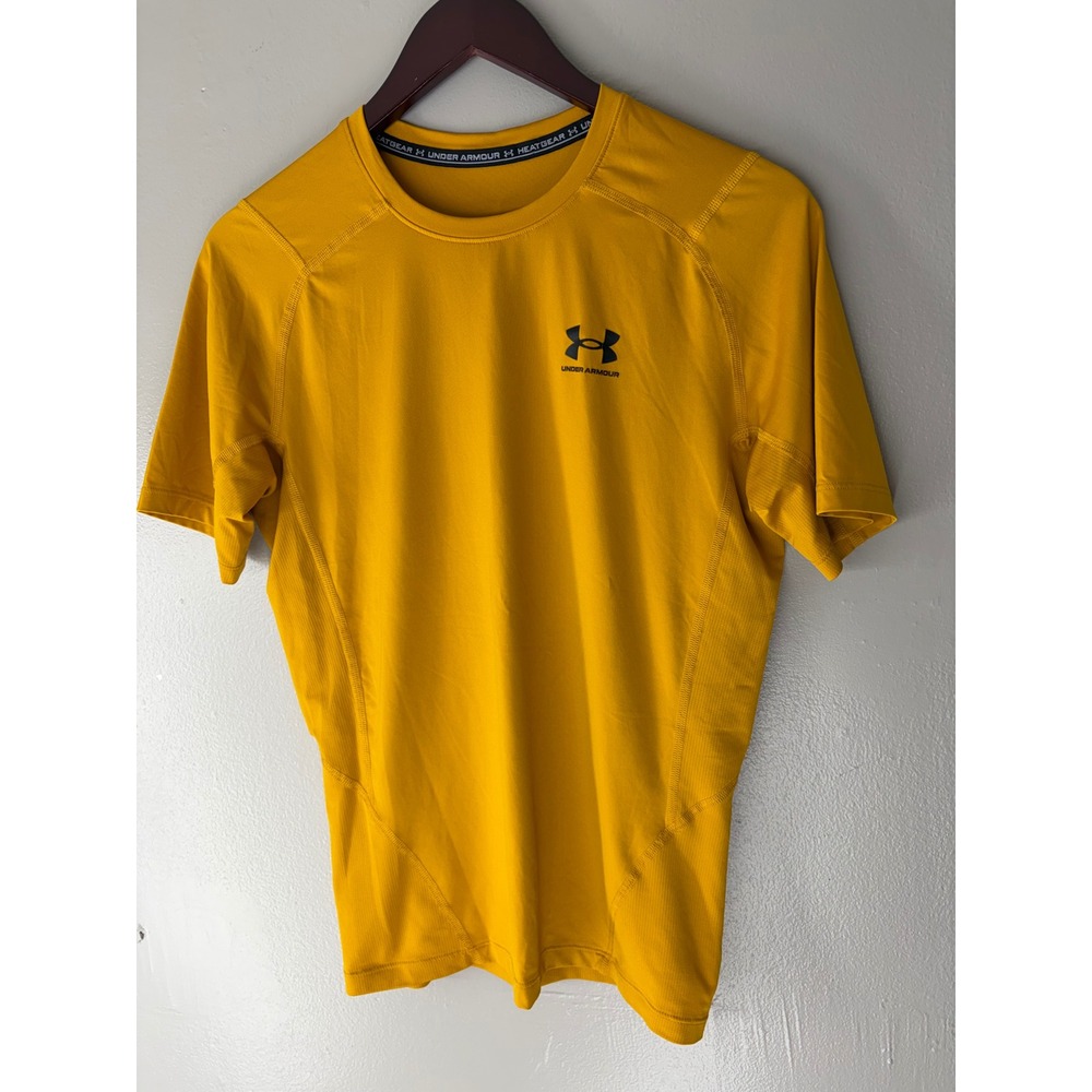 Under Armour HeatGear Compression Shirt Mens Large Yellow Short Sleeve Gym Top